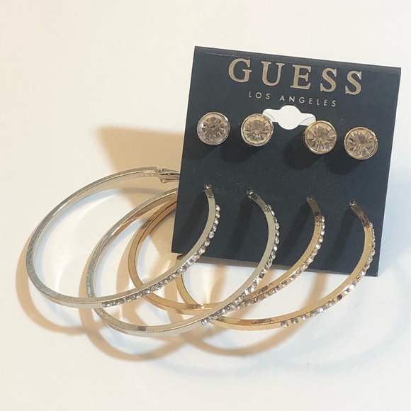 Guess Jewelry - NWT Guess Silver & Rose Gold Hoop + Stud Earring Set – Rhinestone Accents